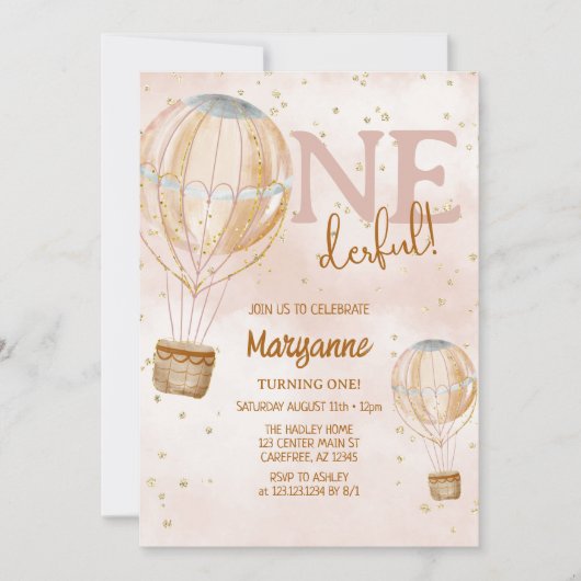 Invitation Balloon à air chaud Boho 1er anniversaire (Devant)