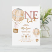 Invitation Balloon à air chaud Boho rose 1er anniversaire (Debout devant)