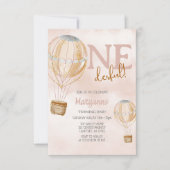 Invitation Balloon à air chaud Boho rose 1er anniversaire (Devant)