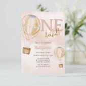Invitation Balloon à air chaud Boho rose 1er anniversaire (Debout devant)