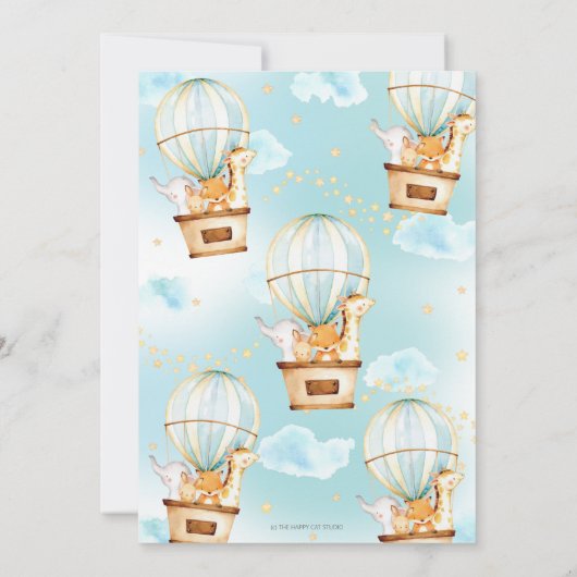 Invitation Balloon à air chaud mignon Animaux Baptême Christe (Dos)