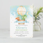 Invitation Balloon à air chaud mignon Dinosaures fête d'anniv (Debout devant)