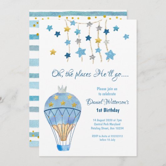 Invitation Balloon à air chaud Parties scintillant Star Anniv (Devant / Derrière)