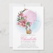 Invitation Balloon à air chaud rose Floral Anniversaire (Devant)