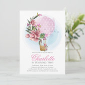 Invitation Balloon à air chaud rose Floral Anniversaire (Debout devant)
