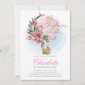 Invitation Balloon à air chaud rose Floral premier anniversai (Devant)