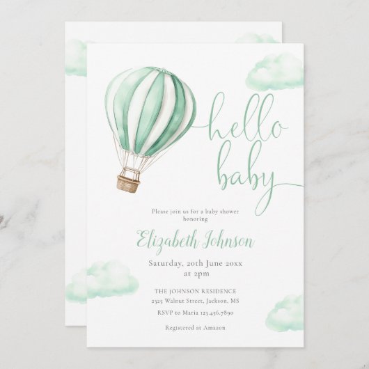 Invitation Balloon à air chaud tout en un Baby shower neutre (Devant / Derrière)