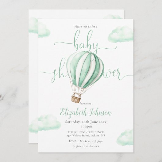 Invitation Balloon à air chaud tout en un Baby shower neutre (Devant / Derrière)
