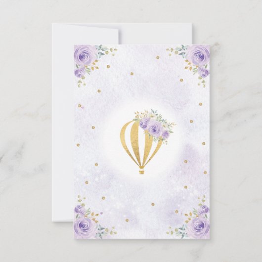 Invitation Balloon à air chaud violet or Floral 1er anniversa (Dos)