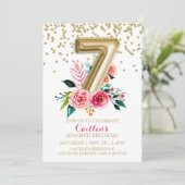 Invitation Balloon à huile d'or 7e anniversaire Floral Fleurs (Debout devant)