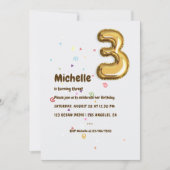 Invitation Balloon à huile d'or et Confetti 3ème anniversaire (Devant)