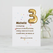 Invitation Balloon à huile d'or et Confetti 3ème anniversaire (Debout devant)