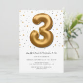 Invitation Balloon à huile d'or moderne 3e anniversaire (Debout devant)