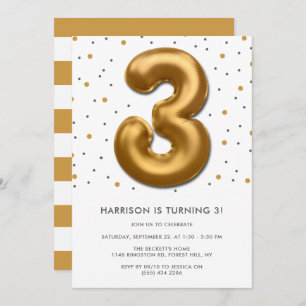 Invitation Balloon à huile d'or moderne 3e anniversaire