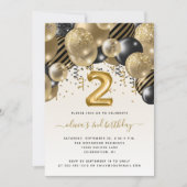 Invitation Balloon Arch Black Gold 2e fête d'anniversaire (Devant)