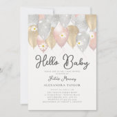 Invitation Balloon Arch Daisy Pink Gold Boho Girl Baby shower (Devant)