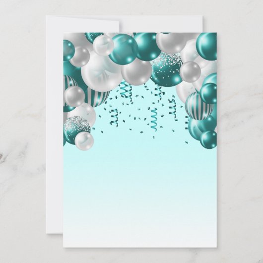 Invitation Balloon Arch Turquoise Silver Girls 8e fête d'anni (Dos)