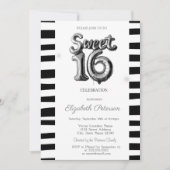 Invitation Balloon argenté noir rayé doux 16 (Devant)