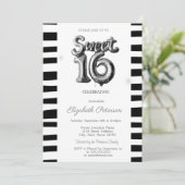 Invitation Balloon argenté noir rayé doux 16 (Debout devant)