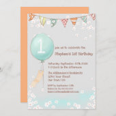 Invitation Balloon Baby Boy 1er anniversaire (Devant / Derrière)