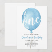 Invitation Balloon Baby Boy 1er anniversaire (Devant / Derrière)