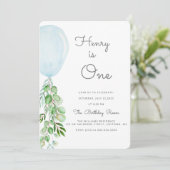 Invitation Balloon Baby Boy 1er anniversaire Eucalyptus Inv (Debout devant)