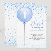Invitation Balloon Baby Boy 1er Anniversaire Premier Confetti (Devant / Derrière)