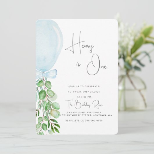 Invitation Balloon Baby Boy 1er anniversaire Première invitat (Debout devant)