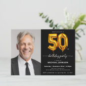 Invitation Balloon Black Gold 50e anniversaire (Debout devant)