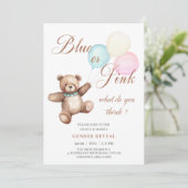 Invitation Balloon bleu et rose ours Bébé Genre Révélation (Debout devant)