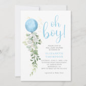 Invitation Balloon bleu Eucalyptus Foliage Oh Baby shower gar (Devant)