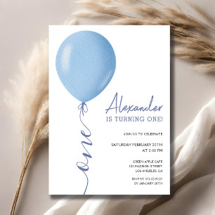 Invitation Balloon bleu minimaliste garçon 1er anniversaire
