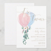 Invitation Balloon bleu rose C'est Baby shower jumeaux (Devant / Derrière)