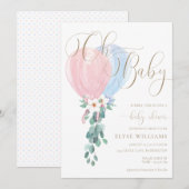 Invitation Balloon bleu rose Oh Baby shower bébé (Devant / Derrière)