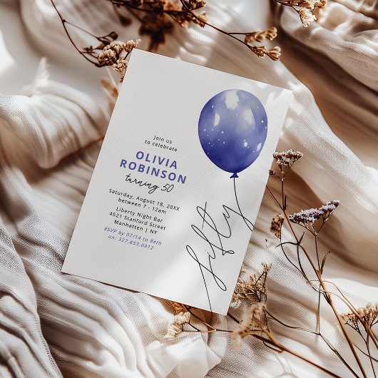 Invitation Balloon bleu tendance 50e anniversaire