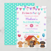 Invitation Balloon chiot fille Paw ty Green Point Anniversair (Devant / Derrière)