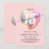 Invitation Balloon Coeur rose Iridescente Quinceañera (Devant / Derrière)