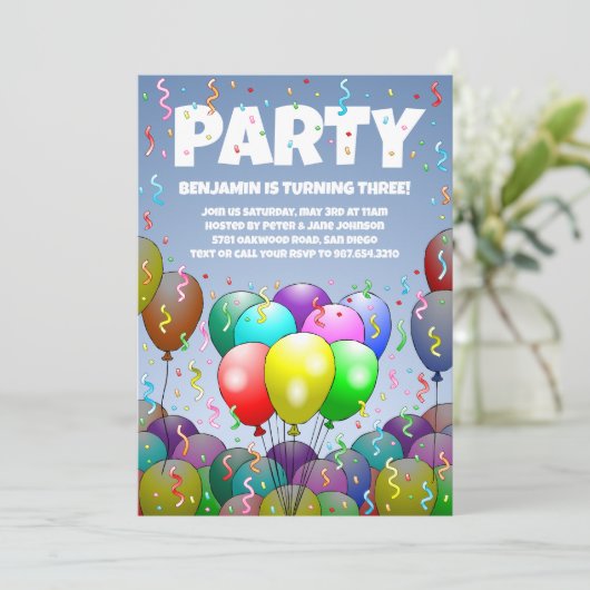 Invitation Balloon d'anniversaire (Debout devant)