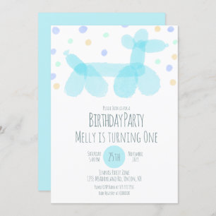 Invitation Balloon d'anniversaire Animaux Blue Pastel Invitat