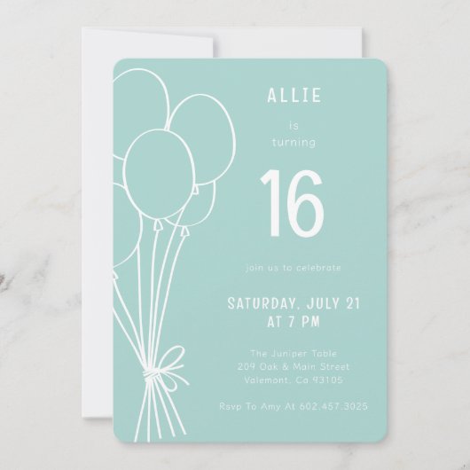 Invitation Balloon d'anniversaire tiré à la main N'importe qu (Devant)