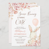 Invitation Balloon de Bunny Boho Blanc 1er anniversaire (Devant / Derrière)