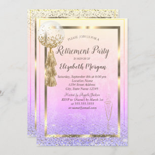 Invitation Balloon de cadre, Confetti Ombre de verre retraite