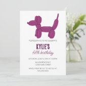 Invitation Balloon de chien pourpre fête d'anniversaire anima (Debout devant)