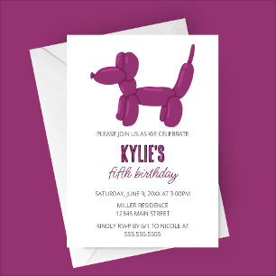 Invitation Balloon de chien pourpre fête d'anniversaire anima
