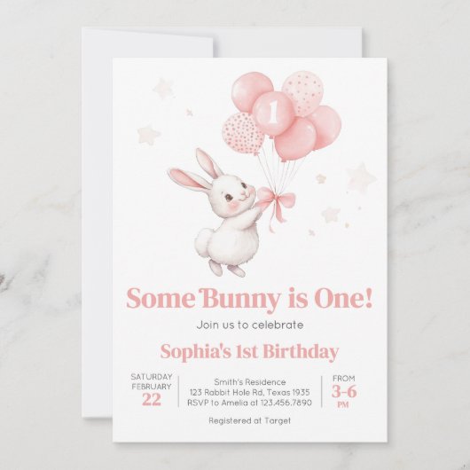 Invitation Balloon de lapin fête d'anniversaire (Devant)