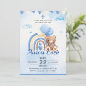 Invitation Balloon de l'ours de Boho bleu Safari Baptême Invi (Debout devant)