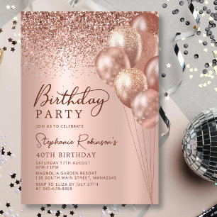 Invitation Balloon de Parties scintillant d'or Rose moderne 4