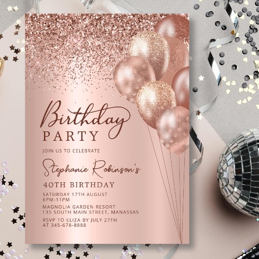 Invitation Balloon de Parties scintillant d'or Rose moderne 4