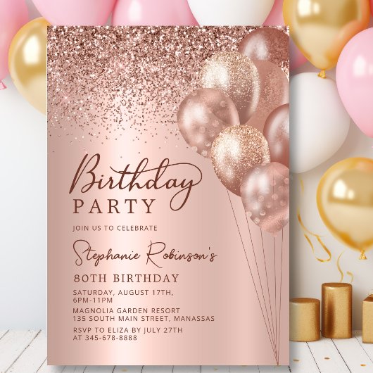 Invitation Balloon de Parties scintillant d'or Rose moderne 8