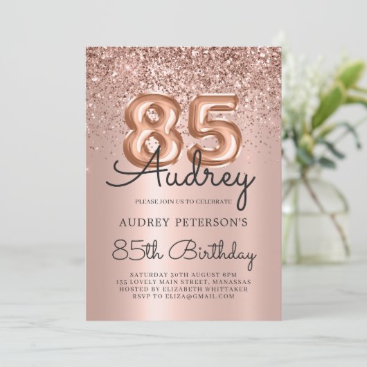 Invitation Balloon de Parties scintillant or Rose élégant 85e (Debout devant)